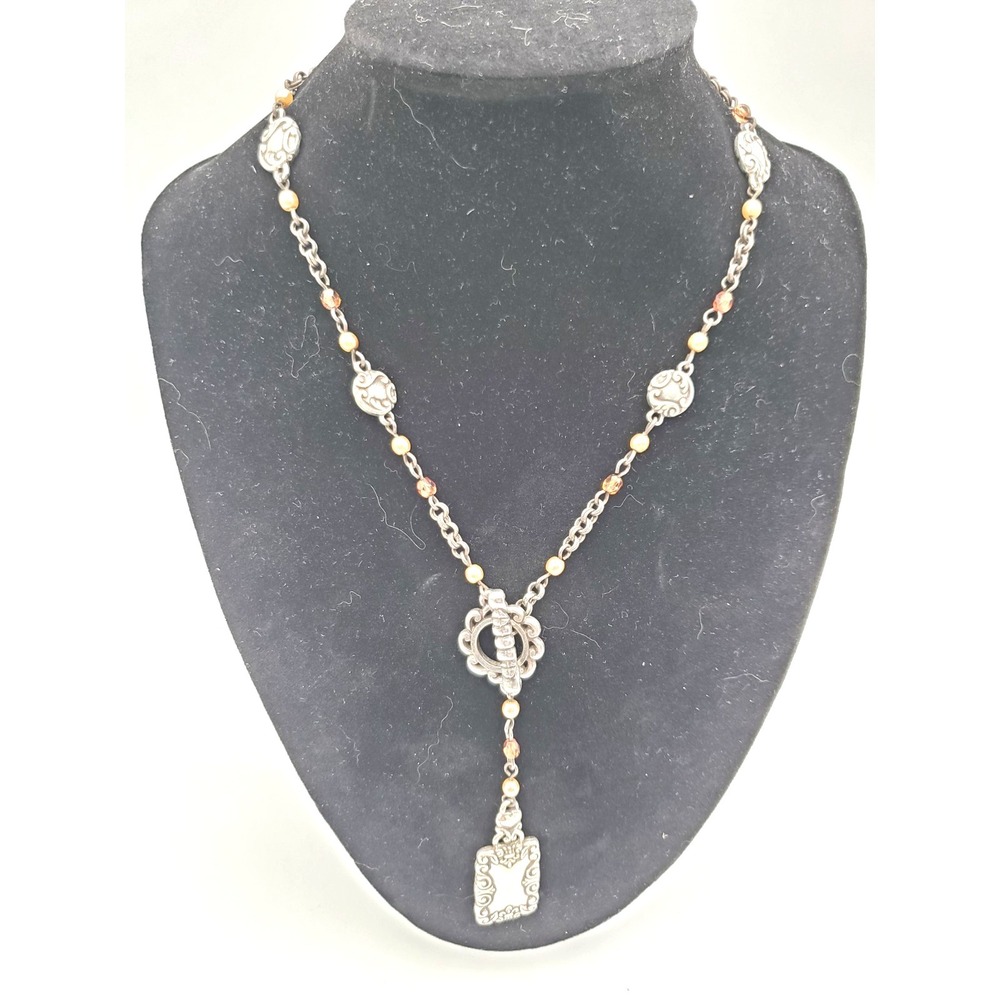 Toggle Drop Pendant Necklace Silver Tone‎ 14"